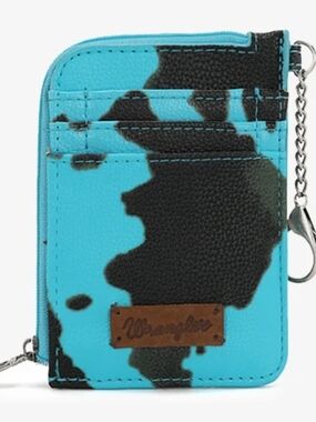 Wrangler Turquoise & Black Cowhide Zip Card Wallet